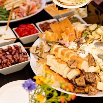 grazing table with middle eastern food